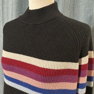 Evereve Striped Metcalf Mockneck Black Striped Sweater Sz M